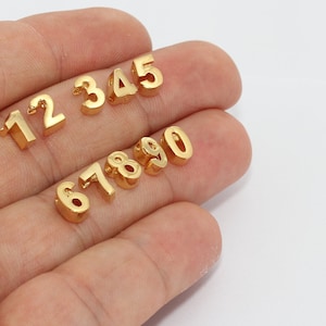 6x7mm 24k Shiny Gold Numbers, Number Charms, Number Beads, Birthday Charms, Initial Charms, Gold Plated Beads, Gold Plated Charms, HRF17