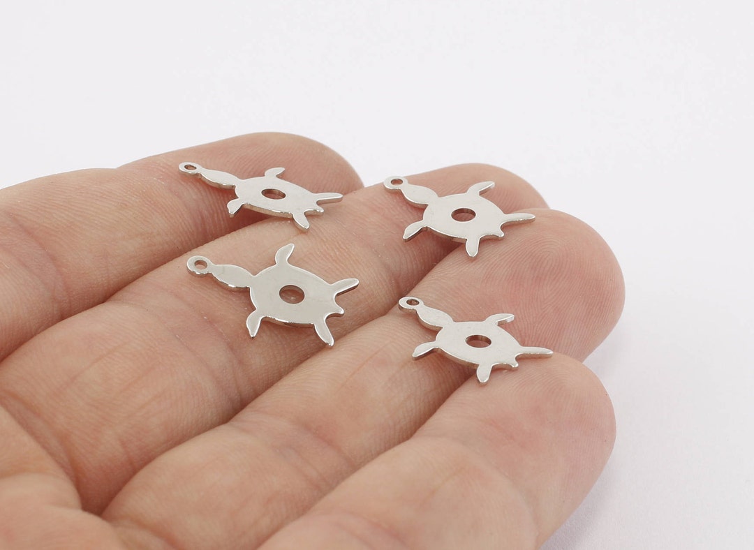 Lot De 3 Charms/breloques Tortue Plaqué Argent - 26x17 Mm - Neuf, Fabriqué En France