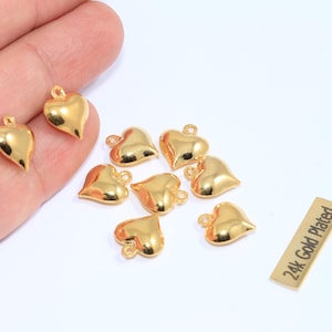 11x13mm 24k Shiny Gold Heart Charms, Drop Heart Beads, Puffed Heart Charms, Mini Heart Pendant, Gold Plated Findings, CHK411-1