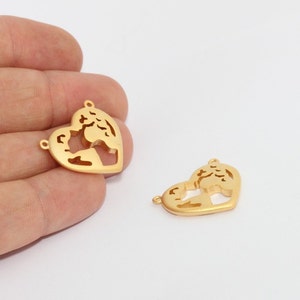 21x24mm 24k Matt Gold Charms, World Map Charm, Bracelet Charm, Gold Heart Charm, World Charms, Wanderlust Charm, Traveler Pendant, MTE1190