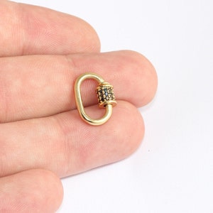 12x17mm 24k Shiny Gold Oval Screw Clasp, Cz Oval Screw Clasp, Black Micro Pave Screw Clasp, Gold Necklace Clasp Pendant, smr,  MLS710