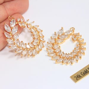 30x34mm 24k Shiny Gold Plated Wreath Charm, Dainty Baguette Stone, Micro Pave, Gold Plated Findings, MTE895