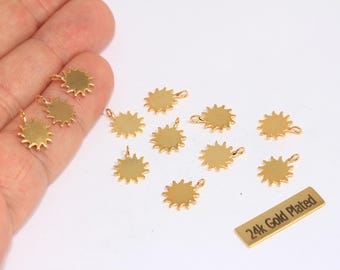 10 x 12 mm 24-karaats glanzende vergulde zonbedel, minizonhanger, zonketting, gouden zonhanger, vergulde bevindingen, gouden zonkralen, BRT239