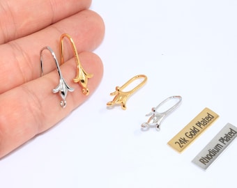 24mm Gold Or Rhodium Plated Ear Wires, Fish Hooks, Earring Settings, Flower Fish Hooks, Earring Supplies, Earrings, CHK413-6