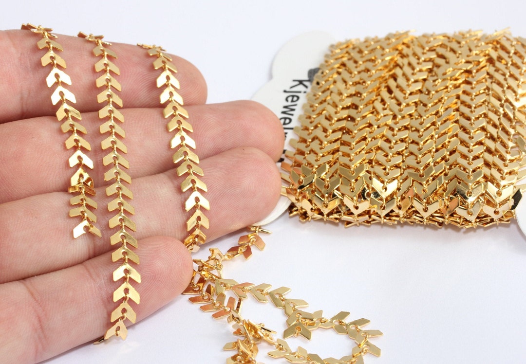 Gold Plated Arrow Chain, 6mm Chevron Necklace Chain, 3.3 Feet, SCS ...
