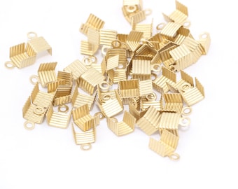 50 Pcs 7x9,5mm Raw Brass Cord End, Crimp End Caps, Fold Over Crimp Cord End Cap With Loop, Ribbon Crimp Ends, Raw Brass Findings, RUK, CR5