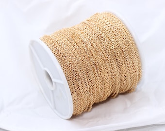 1,5x2mm Shiny Gold Cable Chain, Bulk Chain, Dainty Necklace Chain, Tiny Gold Chain, Gold Cable Chain, Gold Plated Chains, OCC, BXB1