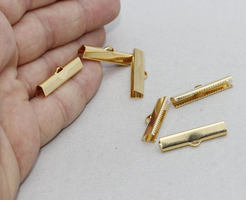 6 Pcs 30mm 24k Shiny Gold Ribbon Crimps Cord End Fasteners Etsy