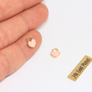 7x9mm 24k Shiny Gold Heart Charms, Light Pink Enamel Heart Charms, Heart Necklace, Bracelet Drop Charms, Gold Plated Findings, EHB, CHK227-8