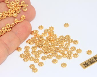 5,5 mm 24k matt guldblomma-spacerpärlor, snöflingorondeller, MLS59