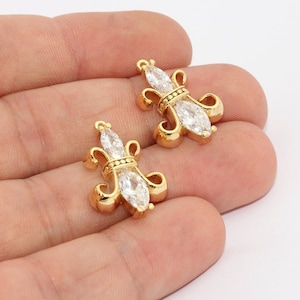 16x22mm 24k Shiny Gold Fleur de Lis charmes, Fleur de Lis hanger, CZ micro Pave New Orleans charme, strass Fleur de Lis charmes, MTE858