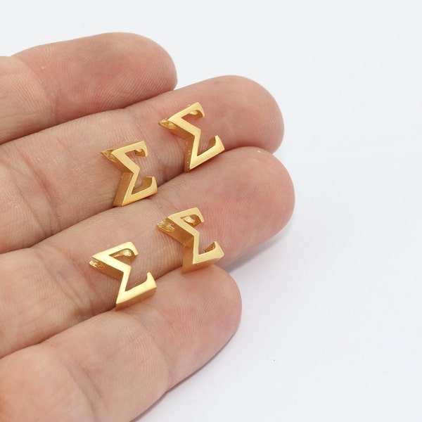 Sigma-Buchstabenanhänger aus 24-karätigem mattem Gold, griechisches Alphabet (7 x 9 mm), GG, MTE1311