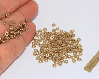 50 Pcs 4mm Raw Brass Spacer Beads, Brass Spacers, Rondelle Beads, Round Brass Beads, Connector Beads, Raw Brass Findings, RS, KA24