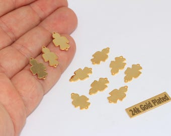 10 ciondoli a forma di angelo in oro 24 carati lucido, 9 x 15 mm, connettori a due fori per braccialetti, BRT764