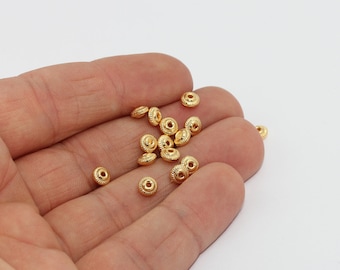 100 Pcs - 2.5x5mm 24k Shiny Gold Bead, Ball Beads, Bracelet Beads, Spacer Beads, Mini Beads, Spacer Beads, Gold Plated Findings, MTE1533