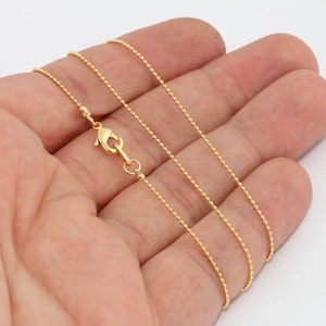 17&#39;&#39; 1mm 24k Shiny Gold Ball Necklace, Ball Necklace Chain, Ready Made Necklace, Beaded Necklace Chain, Gold Plated Necklaces, BRN, CHK208