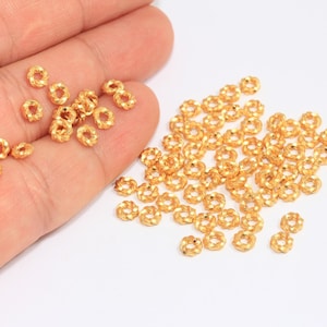 5mm 24k Matt Gold Rondelle Beads, Spacer Beads, Leather Cord Bracelet Charms, Braided Spacer Beads, Gold Plated Findings, CHK112-1