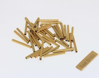2 tubos cuadrados de latón crudo de 20 mm, dijes de tubo cuadrado, cuentas de tubo, tubos de latón crudo, accesorios de latón crudo, TBR63