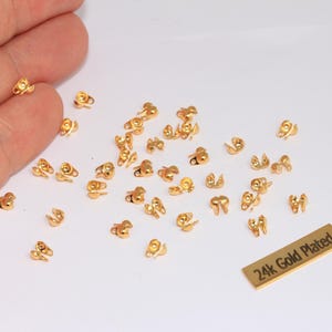 24k Shiny Gold Ball Chain Crimps, Fits 2mm Chain, Chain Connector, Ball Chain Clasp, Bead Tips, Cord Tips, Gold Plated Findings, XP194
