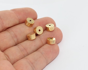 5 Pcs 8mm Shiny Gold Beads, Spacer Beads, Rondelle Beads, Tube Beads, Bracelet Beads, Gold Charms, Gold Plated Findings, ERB, MTE1394