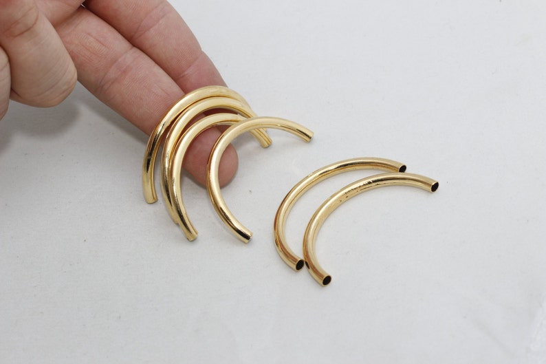 2 Pcs 4x50mm 24k Shiny Gold Curved Tubes Cuff Bracelet Etsy