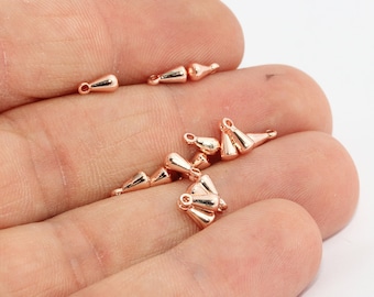 3x6mm Rose Gold Drop Charms, Mini Drop Pendant, Drop Charms, Teardrop Beads, Gold Drop Beads, Rose Gold Plated Findings, MTE647