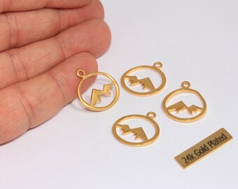 19 x 21 mm 24k glänsande guldbergsberlock, berlock om bergskedjans toppar, berlock om berget Everest, världscharmlockar, resenärshänge, ROSE63