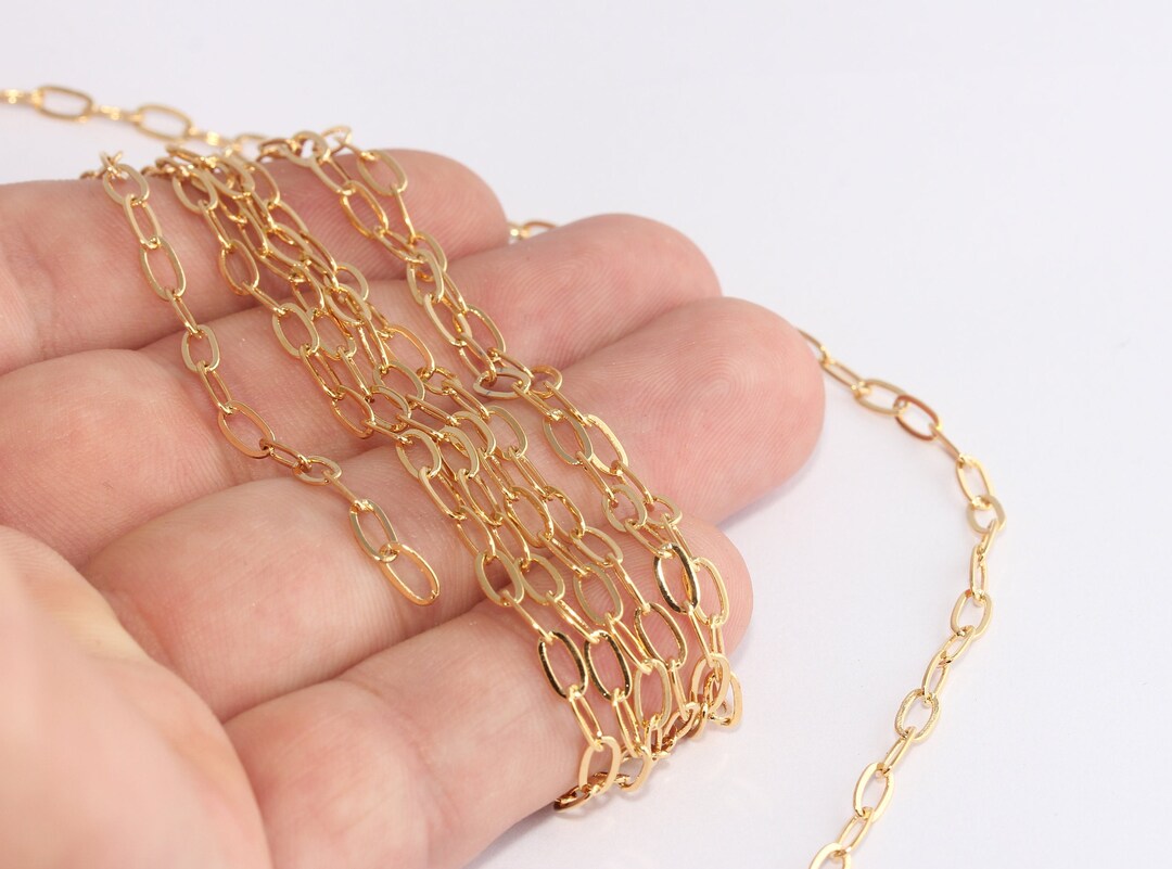 24k Gold Plated Oval Link Chain, Twisted Drawn Cable Style, 3x6mm