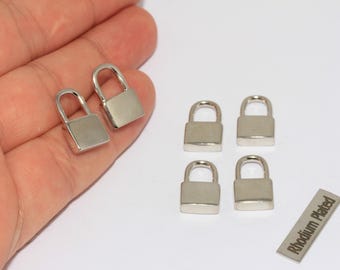 11x17mm Rhodium Plated Padlock Charms, Mini Lock Charm, Non Opening Padlock Pendant, Lock Charm, Lock Pendant, Padlock Necklace, LC, MTE1248