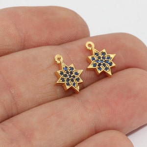 10x12mm 24k Shiny Gold North Star Charm, Micro Pave North Star Pendant, CZ North Star, Gold North Star, Blue Zircon Charms, FLT, ZRCN97