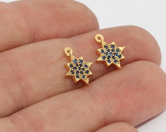 10x12mm 24k oro brillante encanto de la estrella del norte, colgante de la estrella del norte del micro pavé, estrella del norte de CZ, estrella del norte del oro, azul zircon encantos, FLT, ZRCN97