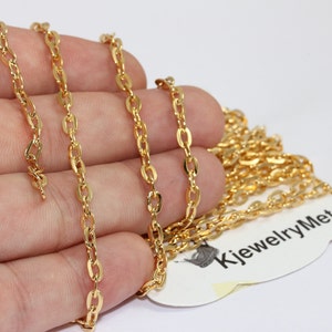 3,5x6mm 24k Shiny Gold Chain, Tiny Rolo Chains, Bulk Lot Chains, Flat Cable Chain, Soldered Chains, Gold Plated Chains, CHK448