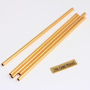 3x100mm 24k Shiny Gold Tube Beads, Long Tube Beads, Spacer Tube Charms, Geometric Beads, Gold Plated Findings, BRT410