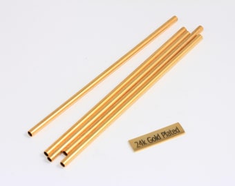 3 cuentas tubulares de oro brillante de 24 k (100 mm), cuentas tubulares largas, dijes espaciadores, cuentas geométricas, accesorios chapados en oro, BRT410
