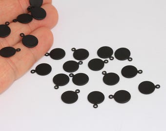 Matte Black Plated Brass Coin Charms, 10mm Stamping Blanks, MTE620