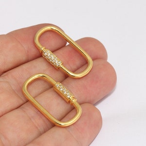 16x30mm 24k Shiny Gold Micro Pave Oval Pendant, Non Opening Screw Clasp Charm, CZ Gold Necklace Charms, Necklace Clasp, smr, MLS60