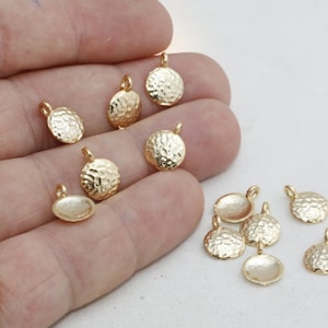 10 Pcs 9x13mm 24k Shiny Gold Coins, Hammered Disc, Disc Charm, Round Pendant, Gold Plated Charms, Gold Plated Findings, Charms, BRT114