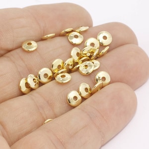 2x6mm 24k Shiny Gold Spacer Beads, Rondelle Beads, Gold Spacers, Connector Beads, Beads, Bracelet Beads, Gold Plated Findings, MTE181