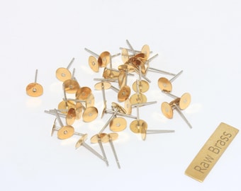 Pendientes de latón crudo de 6 mm, postes de acero inoxidable, componentes para bricolaje, EAS, CMR62