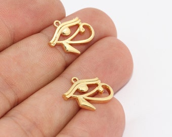 13x15mm 24k Shiny Gold Egyptian Eye, Eye Of Horus Charms, Ra Necklace, Horus Eye Pendant, Bracelet Charms, Gold Plated Charms, MTE674