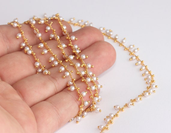 3mm 24k Shiny Gold Crystal Chains White 