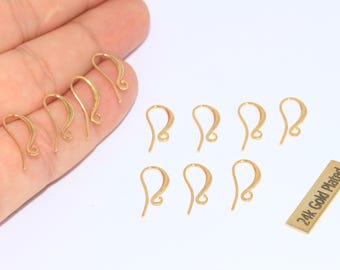 8x15mm 24k Shiny Gold Earring Hooks, Fish Hooks, Ear Wires, French Hook Earrings, Earring Settings, Gold Plated Earring Findings, EW, CHK352