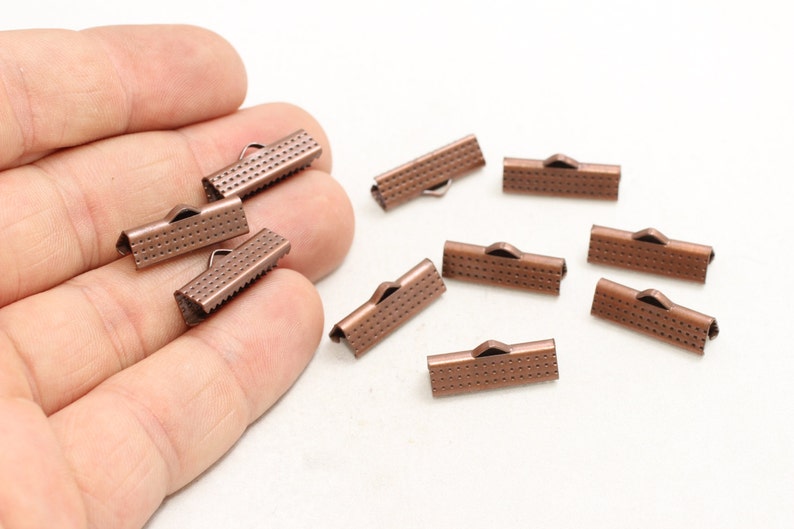 Ribbon Crimps CLS13 25 Pcs Antique Copper Ribbon Crimp Ends 19mm Fasteners Clasp Bronze Ribbon Clasp
