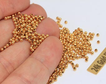 2 mm 24 kt glanzende gouden tussenkralen, ronde holle armbandkralen, BF, BRT540