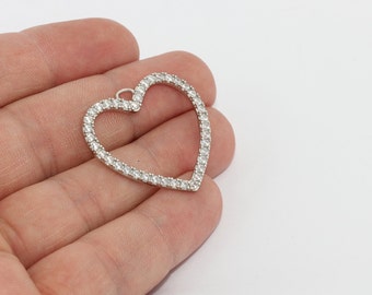 30 x 31 mm Versilbertes Herz, Micro Pave Herz Charms, Halskette Herz Charms, CZ Herz Charms, Zirkonia Halskette, FHH, MTE1295