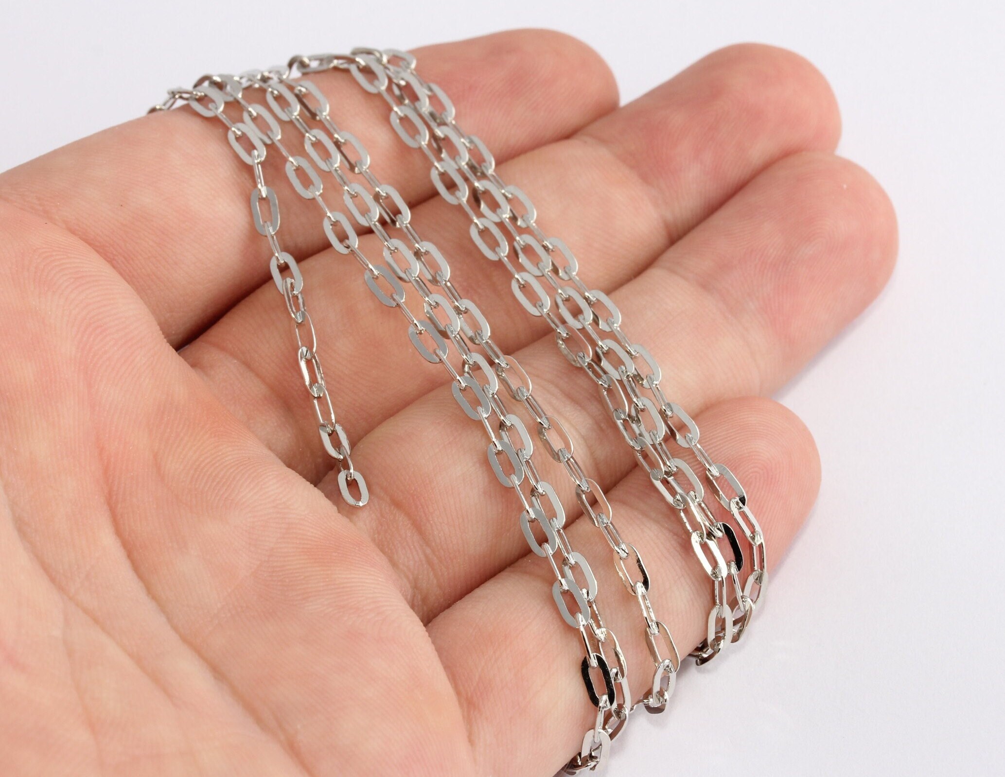 2,5x6mm Rhodium Plated Link Chain, Silver Bar Chain, Cable Chunky ...