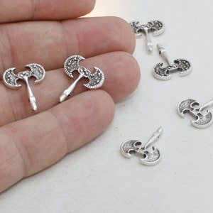 5 Pcs 15mm Antique Silver Axe Charms, Battle Axe Charms, Pick Ax Pendant, Men&#39;s Bracelet Charms, Ax Pendant, Silver Plated Charms, KSM90