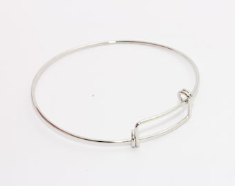 Rhodium Plated Memory Wire Bangle Bracelet, 1.6mm Expandable Charm Bracelet, CHK253