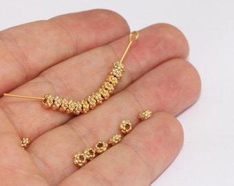 Perles fleurs 2,5 x 5 mm en or brillant 24 carats, perles intercalaires, perles de connecteur, perles à deux trous, bracelets perles, breloques plaqué or, FNL196