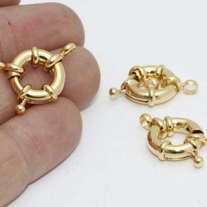 5 Stk. 15mm 24k Glänzender Gold-Frühlingsverschluss, runder Goldverschluss, Federverschluss, hochwertiger Verschluss, Hummerverschluss, vergoldete Befunde, LS, CLO35